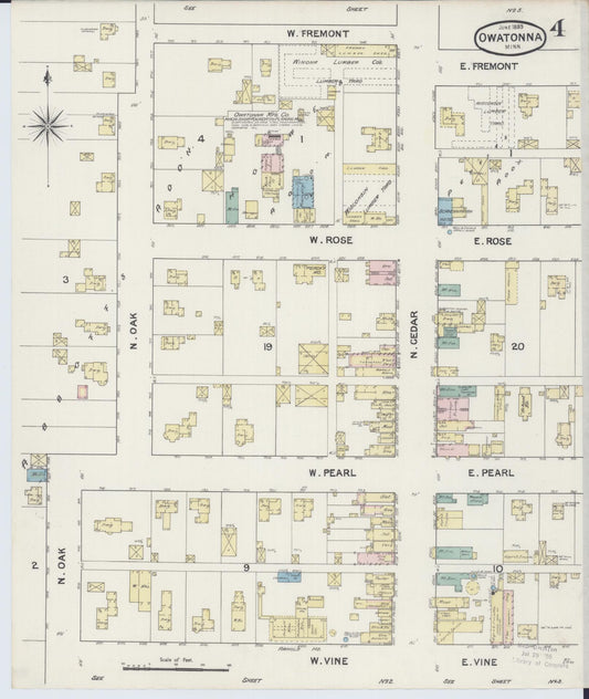 Sanborn Fire Insurance Map from Owatonna, Steele County, Minnesota (1889), Sheet #0004 - Historic Sanborn Fire Insurance Map Print, vintage old map wall art, antique decor, genealogy gift, Minnesota Minnesota map