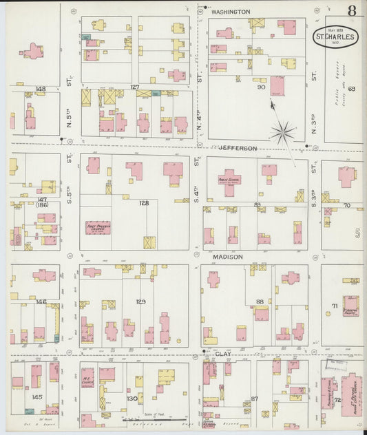 Sanborn Fire Insurance Map from Saint Charles, Saint Charles County, Missouri (1893), Sheet #0008 - Historic Sanborn Fire Insurance Map Print, vintage old map wall art, antique decor, genealogy gift, Missouri Missouri map