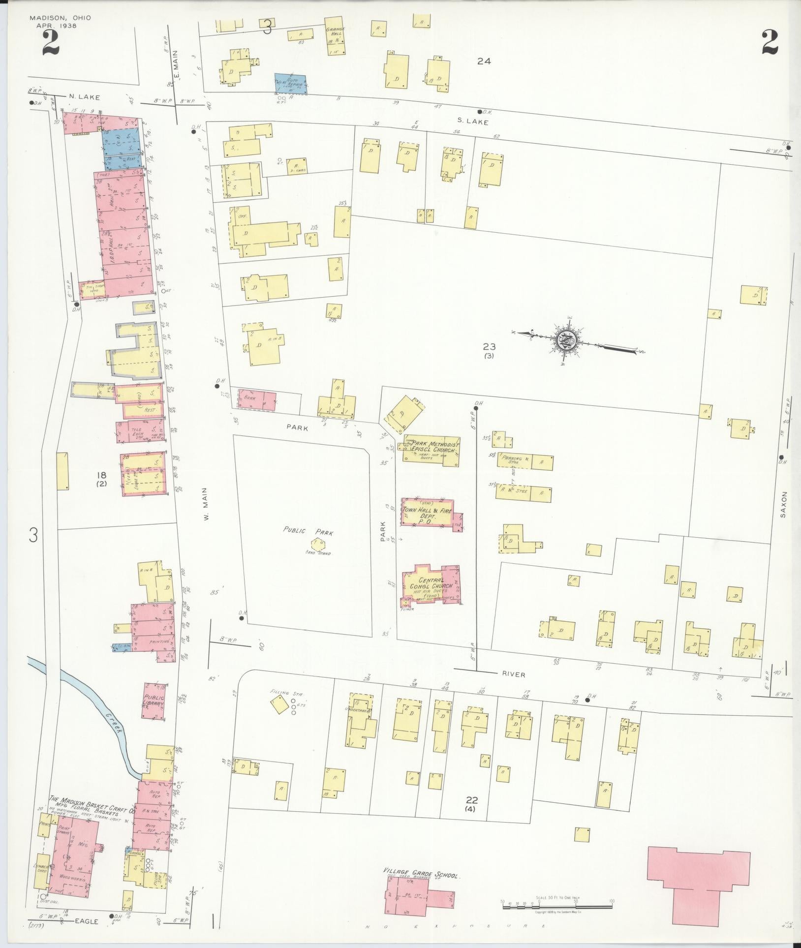 Sanborn Fire Insurance Map from Madison, Lake County, Ohio (1938), Sheet #0002 - Historic Sanborn Fire Insurance Map Print, vintage old map wall art, antique decor, genealogy gift, Ohio Ohio map