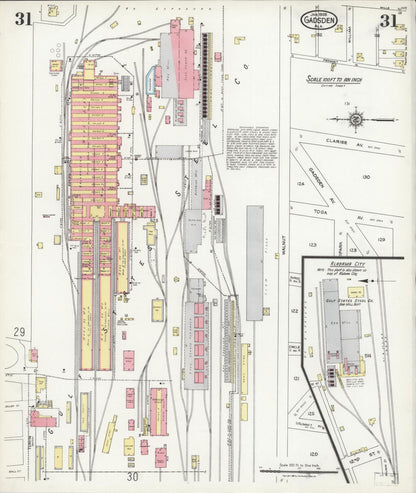 Sanborn Fire Insurance Map from Gadsden, Etowah County, Alabama (1926), Sheet #0031 - Complete Map Set gallery image, historic Sanborn map, vintage wall art, Alabama Alabama