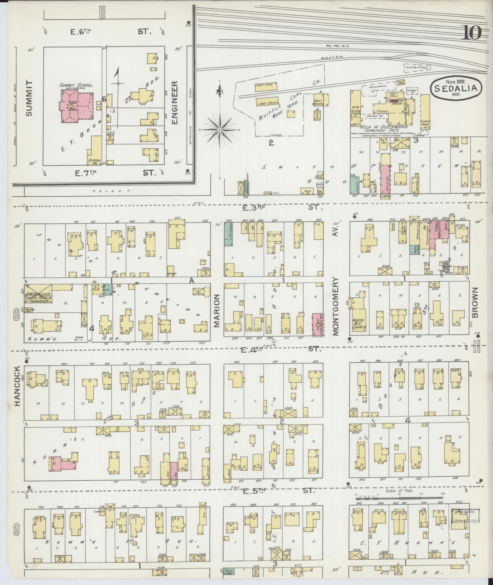 Sanborn Fire Insurance Map from Sedalia, Pettis County, Missouri (1892), Sheet #0010 - Complete Map Set gallery image, historic Sanborn map, vintage wall art, Missouri Missouri
