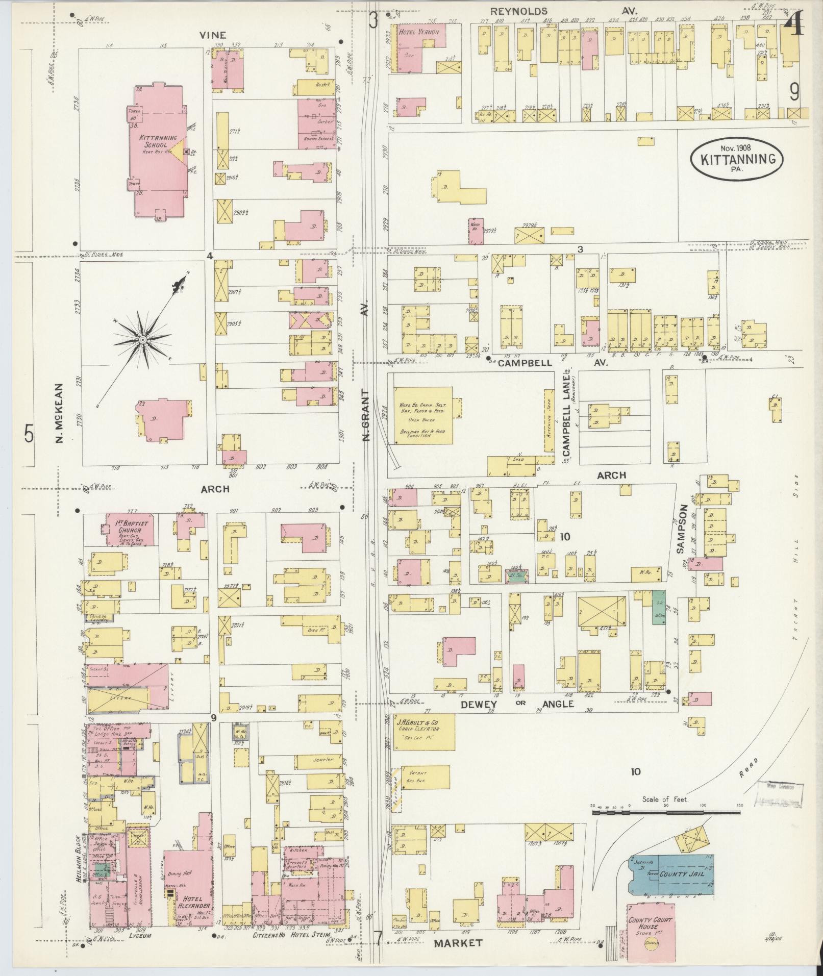 Sanborn Fire Insurance Map from Kittanning, Armstrong County, Pennsylvania (1909), Sheet #0004 - Complete Map Set gallery image, historic Sanborn map, vintage wall art, Pennsylvania Pennsylvania