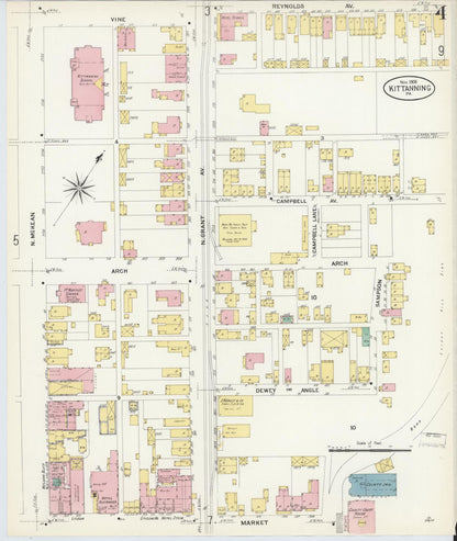 Sanborn Fire Insurance Map from Kittanning, Armstrong County, Pennsylvania (1909), Sheet #0004 - Complete Map Set gallery image, historic Sanborn map, vintage wall art, Pennsylvania Pennsylvania