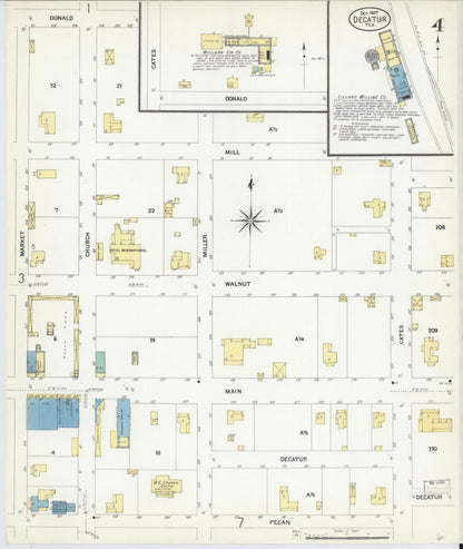 Sanborn Fire Insurance Map from Decatur, Wise County, Texas (1907), Sheet #0004 - Historic Sanborn Fire Insurance Map Print, vintage old map wall art, antique decor, genealogy gift, Texas Texas map