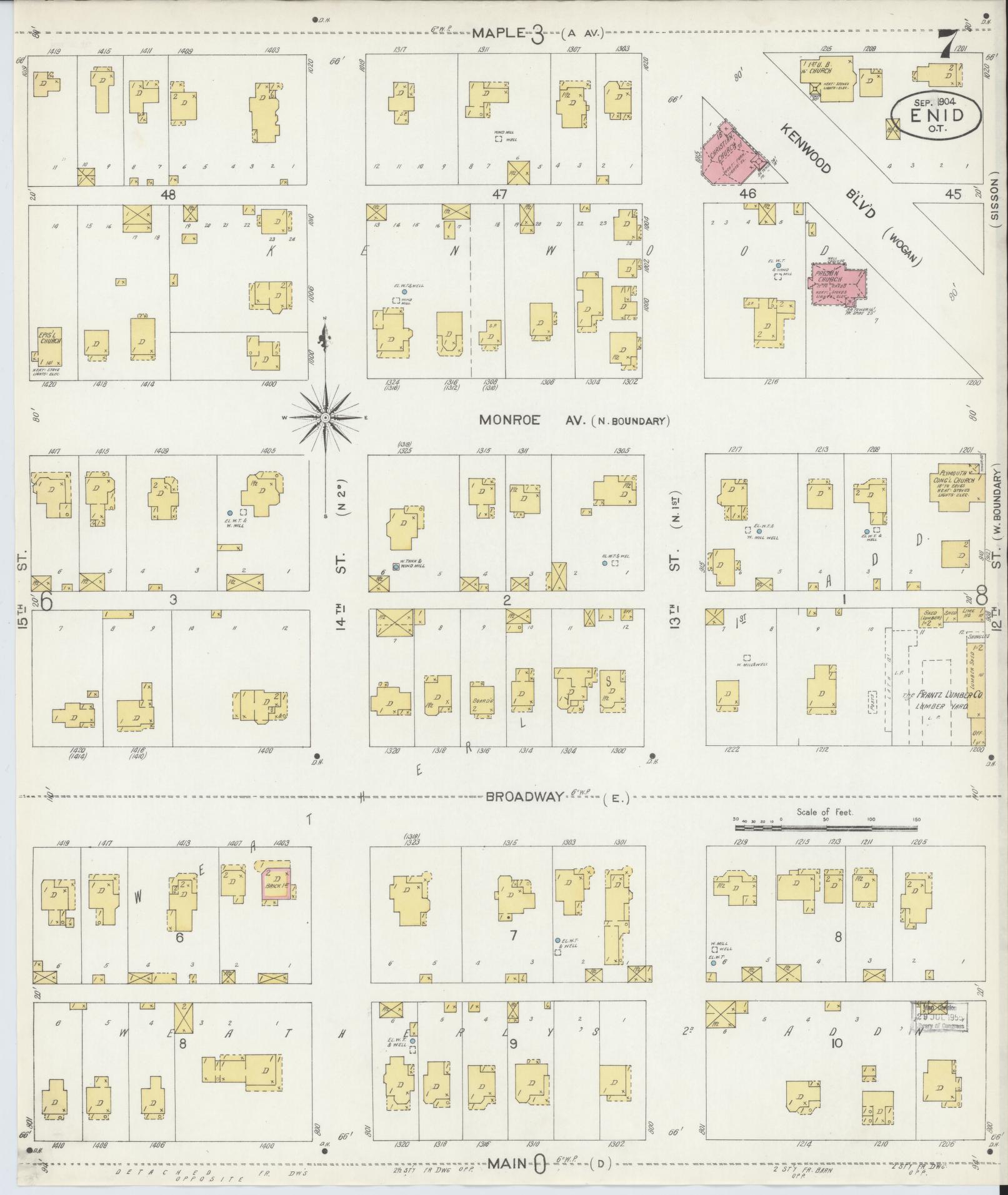Sanborn Fire Insurance Map from Enid, Garfield County, Oklahoma (1904), Sheet #0007 - Historic Sanborn Fire Insurance Map Print, vintage old map wall art, antique decor, genealogy gift, Oklahoma Oklahoma map