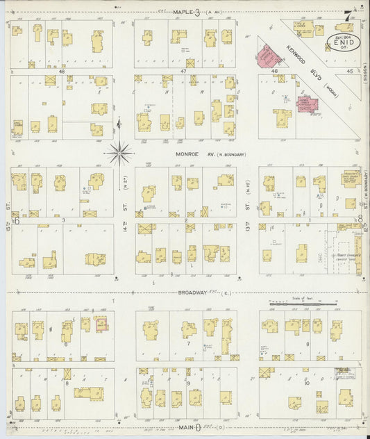 Sanborn Fire Insurance Map from Enid, Garfield County, Oklahoma (1904), Sheet #0007 - Historic Sanborn Fire Insurance Map Print, vintage old map wall art, antique decor, genealogy gift, Oklahoma Oklahoma map