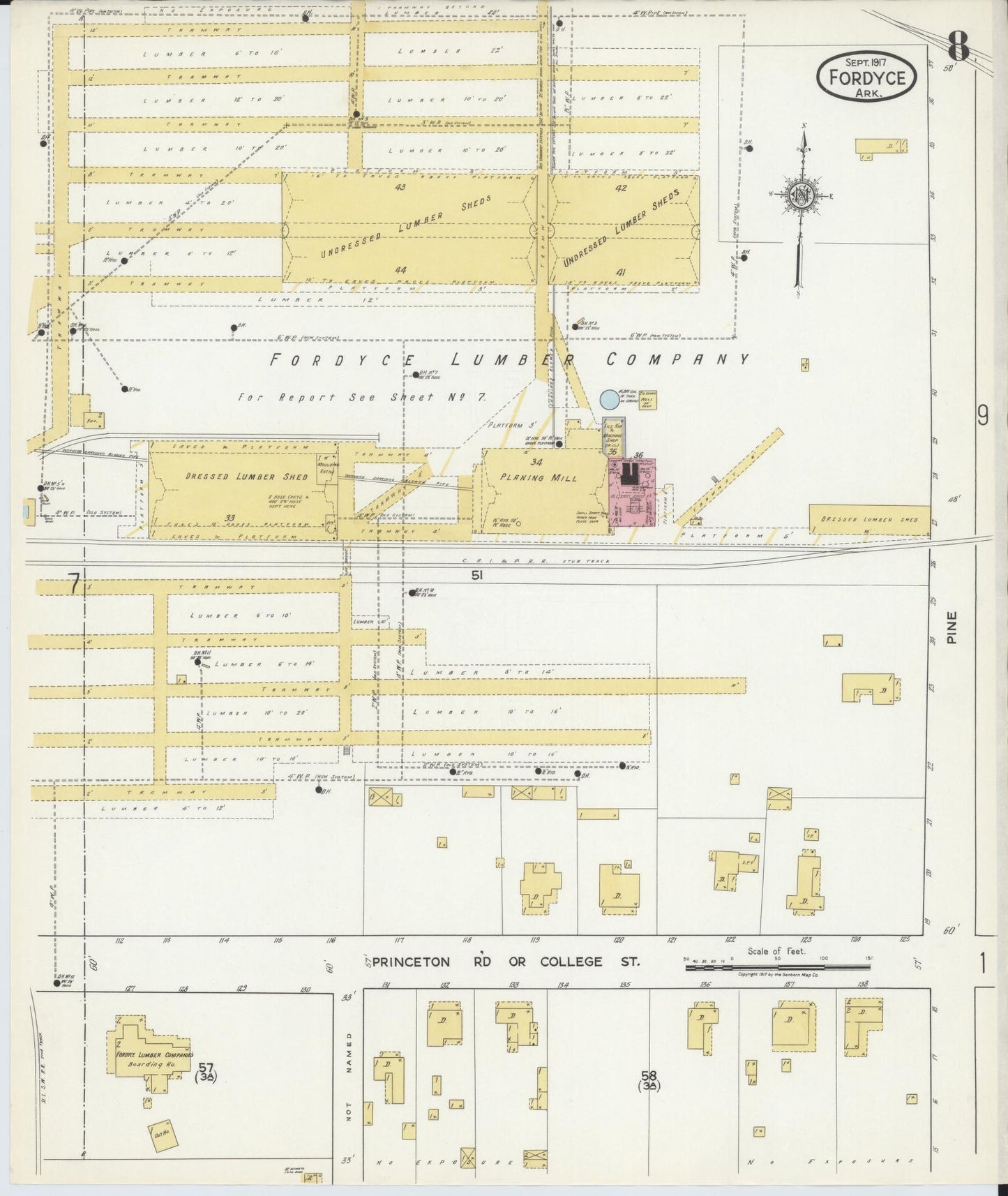 Sanborn Fire Insurance Map from Fordyce, Dallas County, Arkansas (1917), Sheet #0008 - Complete Map Set gallery image, historic Sanborn map, vintage wall art, Arkansas Arkansas