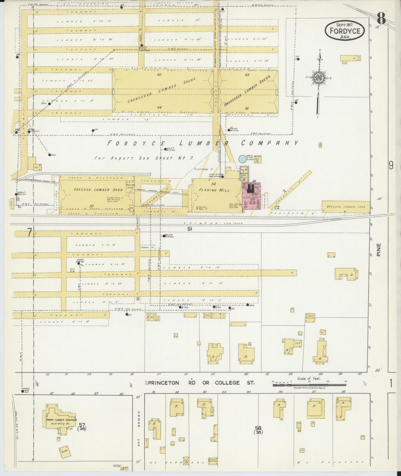 Sanborn Fire Insurance Map from Fordyce, Dallas County, Arkansas (1917), Sheet #0008 - Complete Map Set gallery image, historic Sanborn map, vintage wall art, Arkansas Arkansas