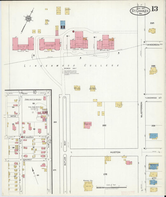Sanborn Fire Insurance Map from Saint Charles, Saint Charles County, Missouri (1917), Sheet #0013 - Historic Sanborn Fire Insurance Map Print, vintage old map wall art, antique decor, genealogy gift, Missouri Missouri map