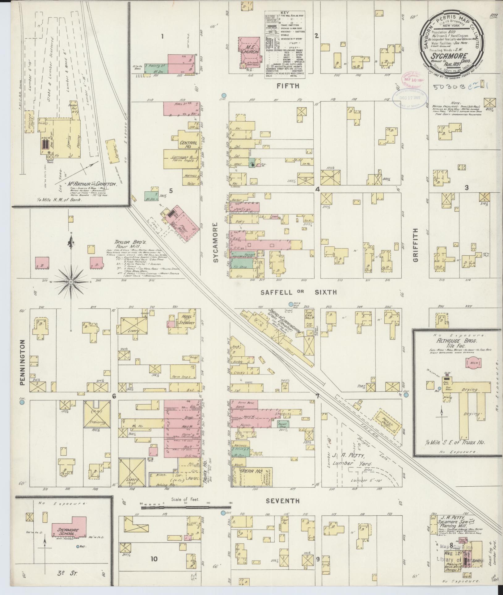 Sanborn Fire Insurance Map from Sycamore, Wyandot County, Ohio (1897), Sheet #0001 - Historic Sanborn Fire Insurance Map Print, vintage old map wall art, antique decor, genealogy gift, Ohio Ohio map