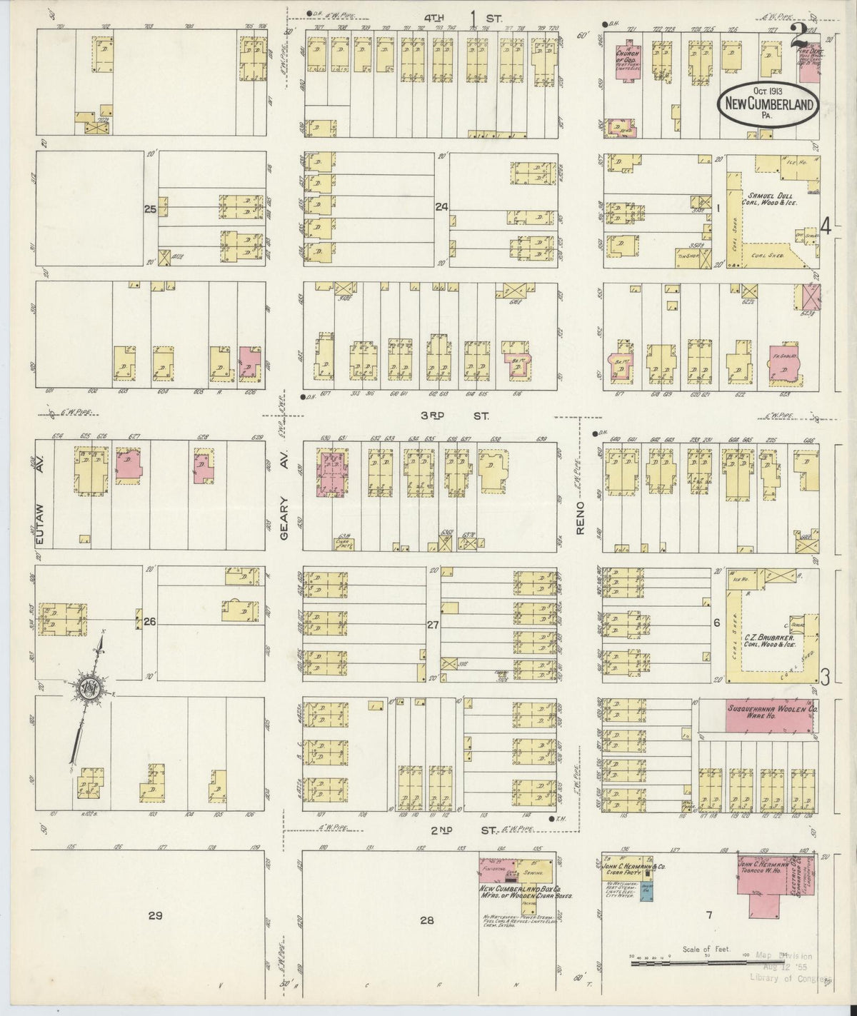 Sanborn Fire Insurance Map from New Cumberland, Cumberland County, Pennsylvania (1913), Sheet #0002 - Historic Sanborn Fire Insurance Map Print, vintage old map wall art, antique decor, genealogy gift, Pennsylvania Pennsylvania map