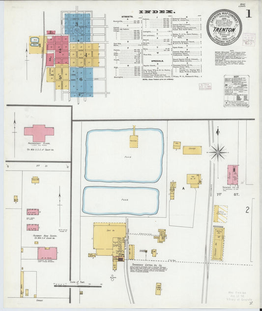 Sanborn Fire Insurance Map from Trenton, Gibson County, Tennessee (1905), Sheet #0001 - Historic Sanborn Fire Insurance Map Print, vintage old map wall art, antique decor, genealogy gift, Tennessee Tennessee map