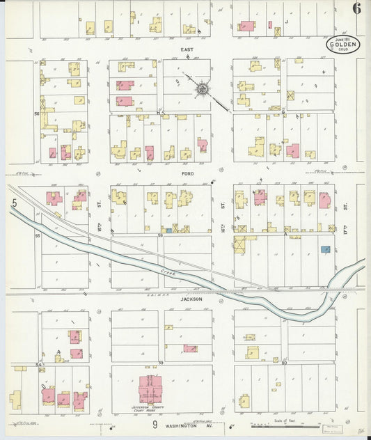 Sanborn Fire Insurance Map from Golden, Jefferson County, Colorado (1911), Sheet #0006 - Historic Sanborn Fire Insurance Map Print, vintage old map wall art, antique decor, genealogy gift, Colorado Colorado map