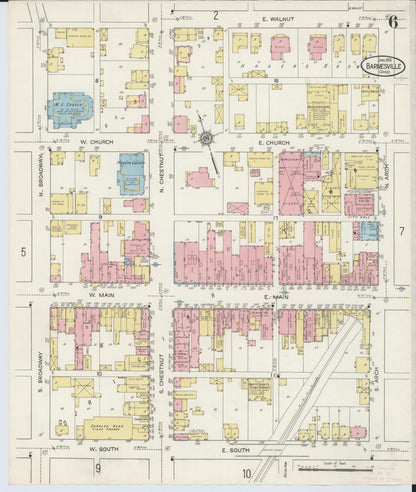 Sanborn Fire Insurance Map from Barnesville, Belmont County, Ohio (1915), Sheet #0006 - Historic Sanborn Fire Insurance Map Print, vintage old map wall art, antique decor, genealogy gift, Ohio Ohio map