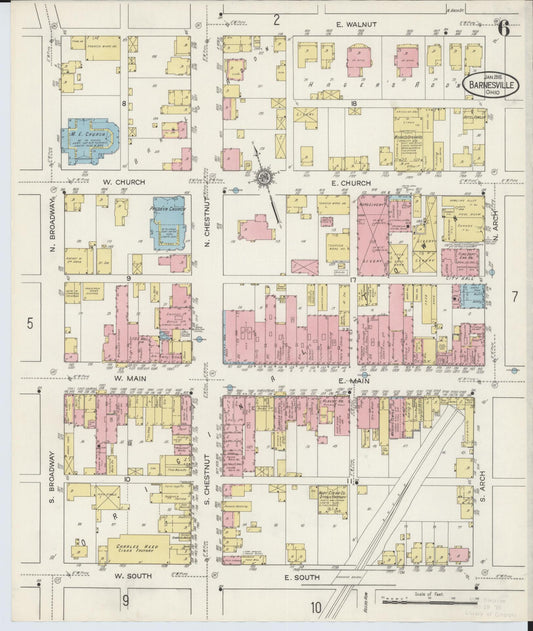 Sanborn Fire Insurance Map from Barnesville, Belmont County, Ohio (1915), Sheet #0006 - Historic Sanborn Fire Insurance Map Print, vintage old map wall art, antique decor, genealogy gift, Ohio Ohio map