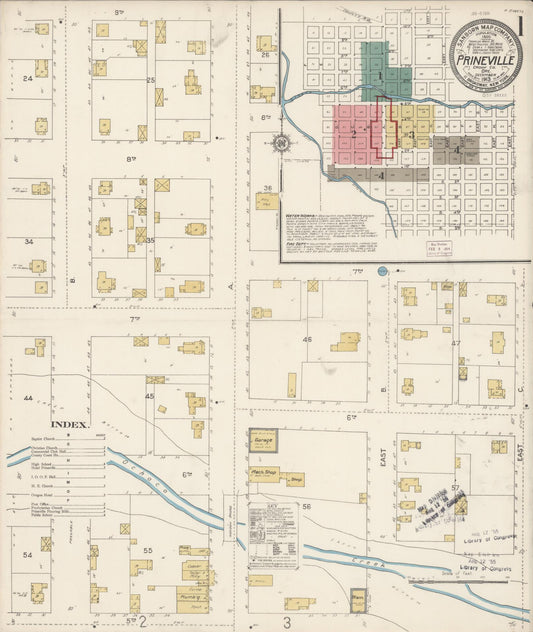 Sanborn Fire Insurance Map from Prineville, Crook County, Oregon (1913), Sheet #0001 - Historic Sanborn Fire Insurance Map Print, vintage old map wall art, antique decor, genealogy gift, Oregon Oregon map