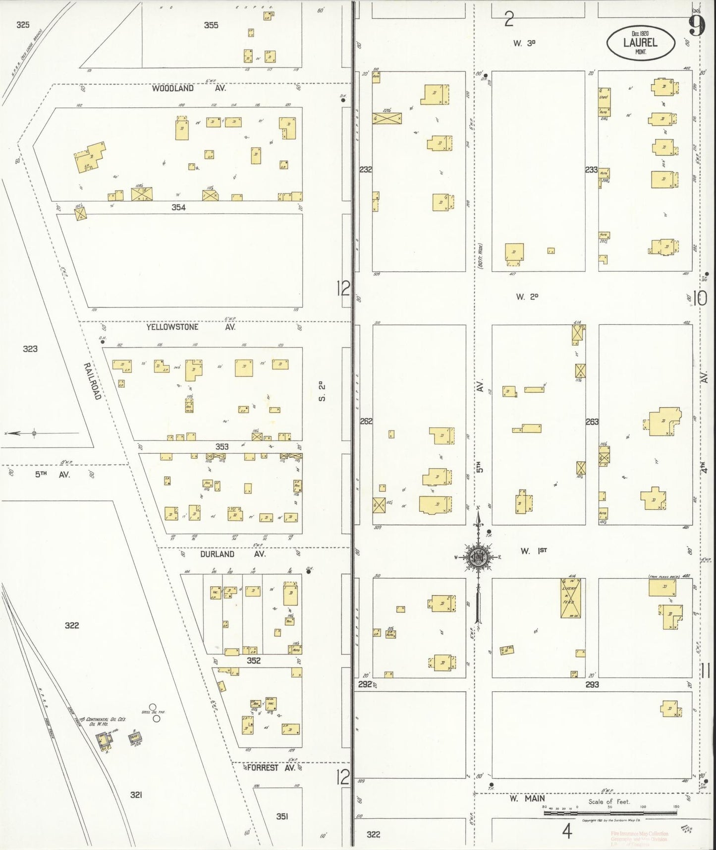 Sanborn Fire Insurance Map from Laurel, Yellowstone County, Montana (1920), Sheet #0009 - Complete Map Set gallery image, historic Sanborn map, vintage wall art, Montana Montana