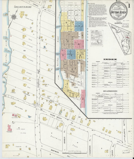 Sanborn Fire Insurance Map from Daytona Beach, Volusia County, Florida (1916), Sheet #0001 - Complete Map Set gallery image, historic Sanborn map, vintage wall art, Florida Florida