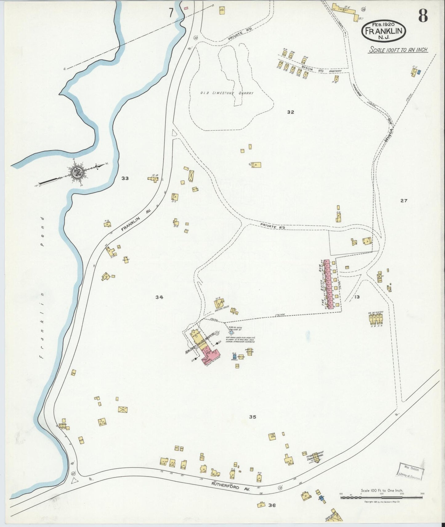 Sanborn Fire Insurance Map from Franklin, Sussex County, New Jersey (1920), Sheet #0008 - Historic Sanborn Fire Insurance Map Print, vintage old map wall art, antique decor, genealogy gift, New Jersey New Jersey map