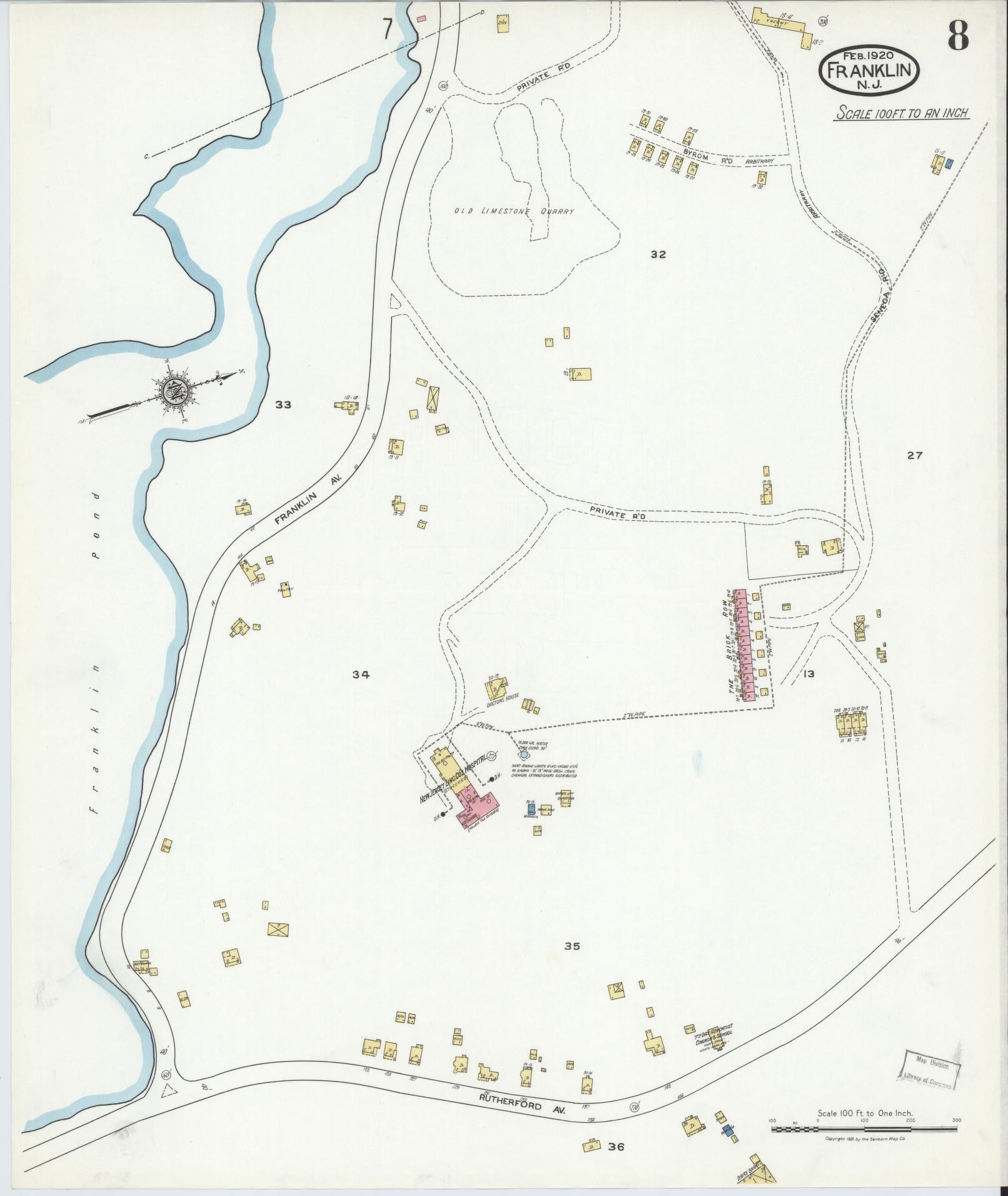 Sanborn Fire Insurance Map from Franklin, Sussex County, New Jersey (1920), Sheet #0008 - Historic Sanborn Fire Insurance Map Print, vintage old map wall art, antique decor, genealogy gift, New Jersey New Jersey map