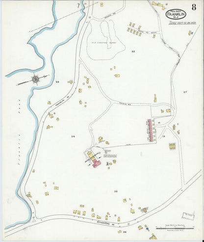 Sanborn Fire Insurance Map from Franklin, Sussex County, New Jersey (1920), Sheet #0008 - Historic Sanborn Fire Insurance Map Print, vintage old map wall art, antique decor, genealogy gift, New Jersey New Jersey map