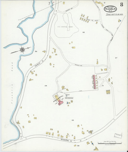 Sanborn Fire Insurance Map from Franklin, Sussex County, New Jersey (1920), Sheet #0008 - Historic Sanborn Fire Insurance Map Print, vintage old map wall art, antique decor, genealogy gift, New Jersey New Jersey map