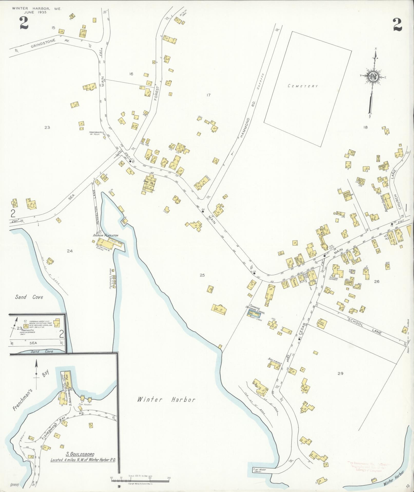 Sanborn Fire Insurance Map from Winter Harbor, Hancock County, Maine (1935), Sheet #0002 - Complete Map Set gallery image, historic Sanborn map, vintage wall art, Maine Maine