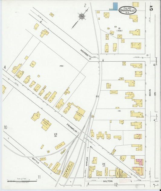 Sanborn Fire Insurance Map from Dansville, Livingston County, New York (1920), Sheet #0005 - Historic Sanborn Fire Insurance Map Print, vintage old map wall art, antique decor, genealogy gift, New York New York map