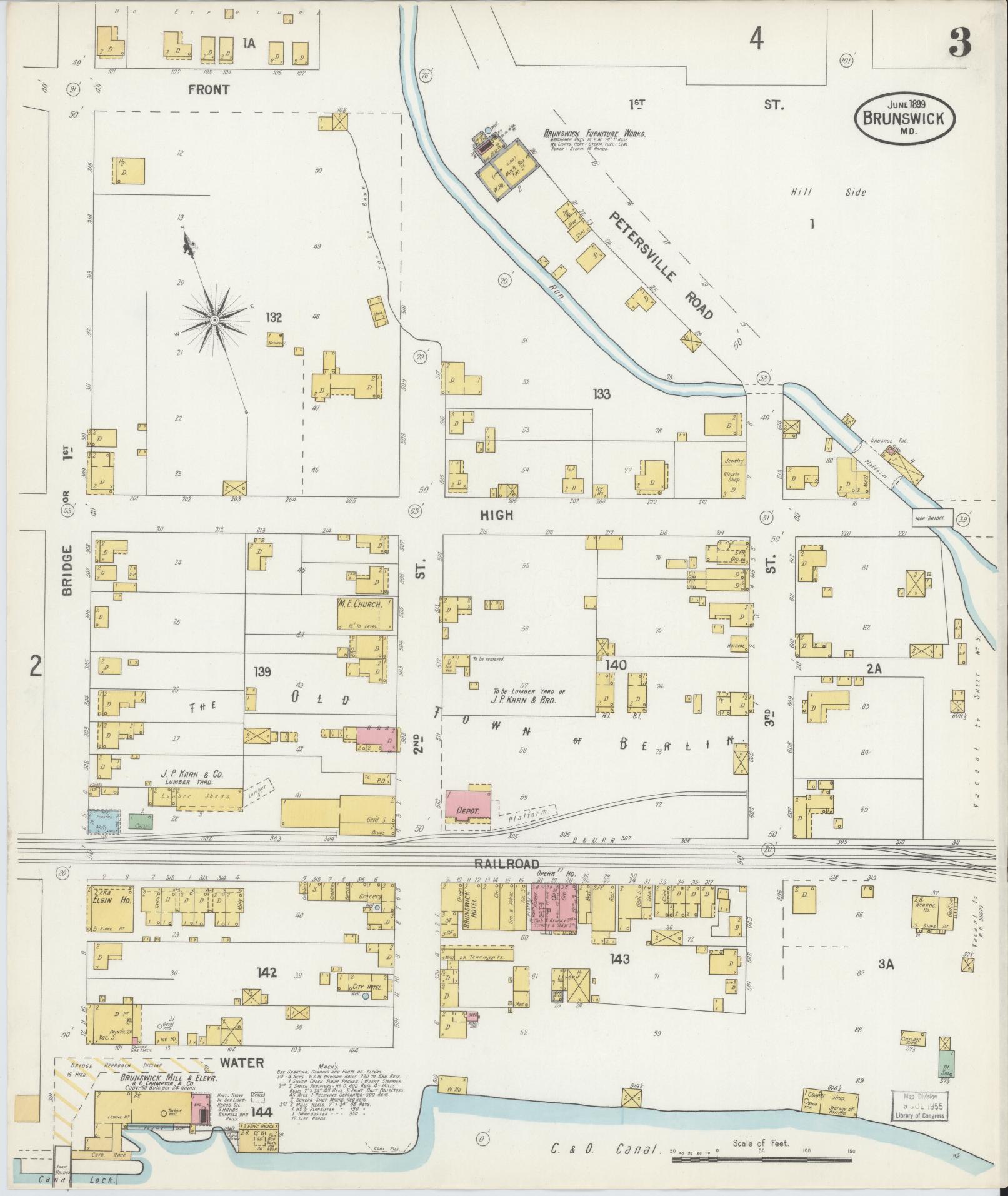 Sanborn Fire Insurance Map from Brunswick, Frederick County, Maryland (1899), Sheet #0003 - Complete Map Set gallery image, historic Sanborn map, vintage wall art, Maryland Maryland