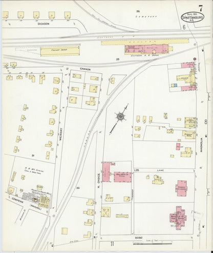 Sanborn Fire Insurance Map from Spartanburg, Spartanburg County, South Carolina (1912), Sheet #0007 - Complete Map Set gallery image, historic Sanborn map, vintage wall art, South Carolina South Carolina