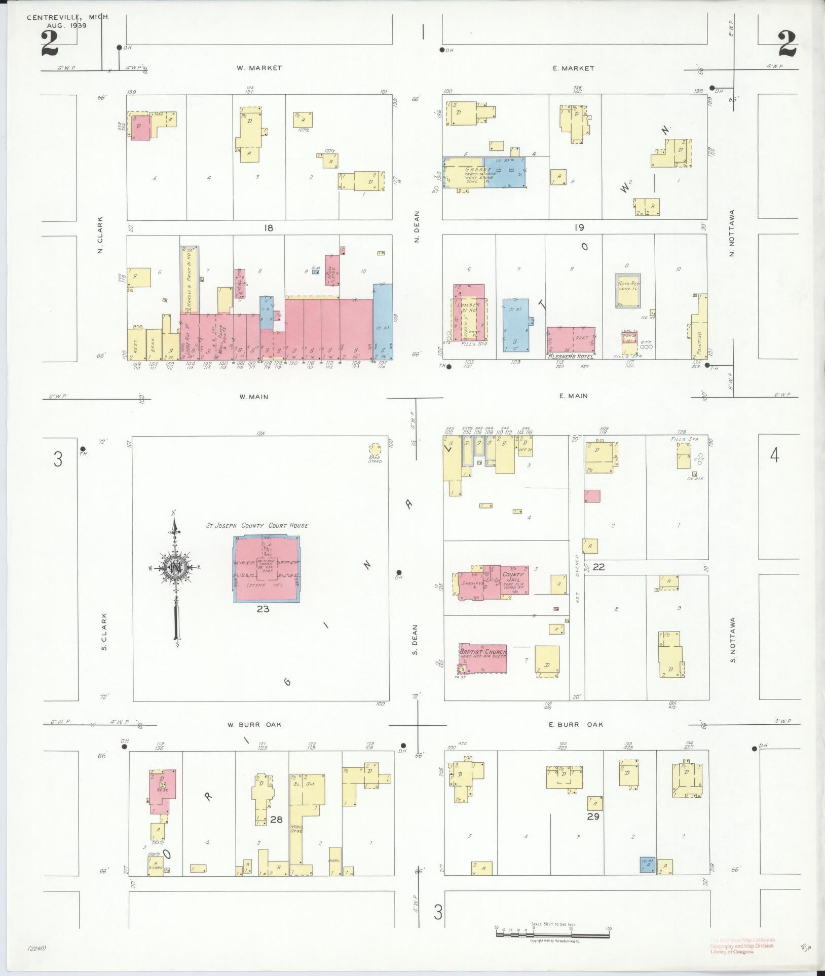 Sanborn Fire Insurance Map from Centreville, Saint Joseph County, Michigan (1939), Sheet #0002 - Complete Map Set gallery image, historic Sanborn map, vintage wall art, Michigan Michigan