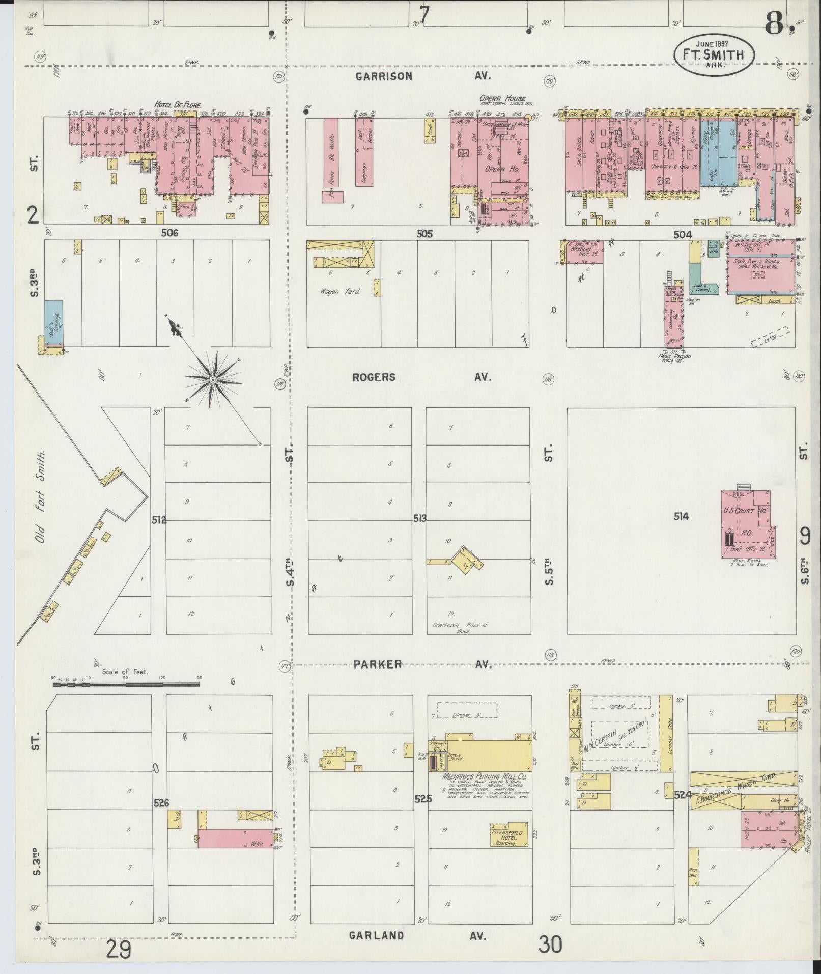 Sanborn Fire Insurance Map from Fort Smith, Sebastian County, Arkansas (1897), Sheet #0008 - Complete Map Set gallery image, historic Sanborn map, vintage wall art, Arkansas Arkansas