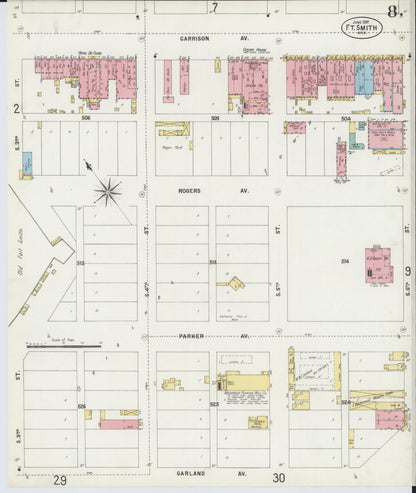 Sanborn Fire Insurance Map from Fort Smith, Sebastian County, Arkansas (1897), Sheet #0008 - Complete Map Set gallery image, historic Sanborn map, vintage wall art, Arkansas Arkansas