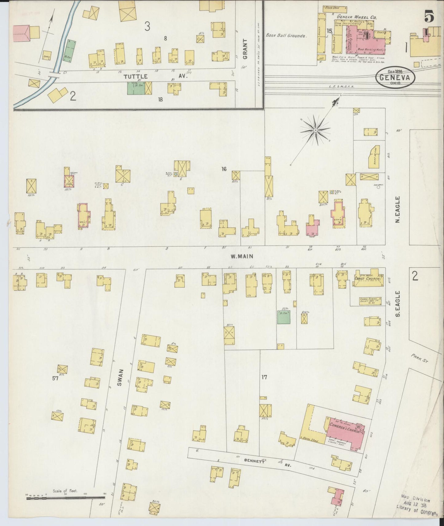 Sanborn Fire Insurance Map from Geneva, Ashtabula County, Ohio (1898), Sheet #0005 - Historic Sanborn Fire Insurance Map Print, vintage old map wall art, antique decor, genealogy gift, Ohio Ohio map
