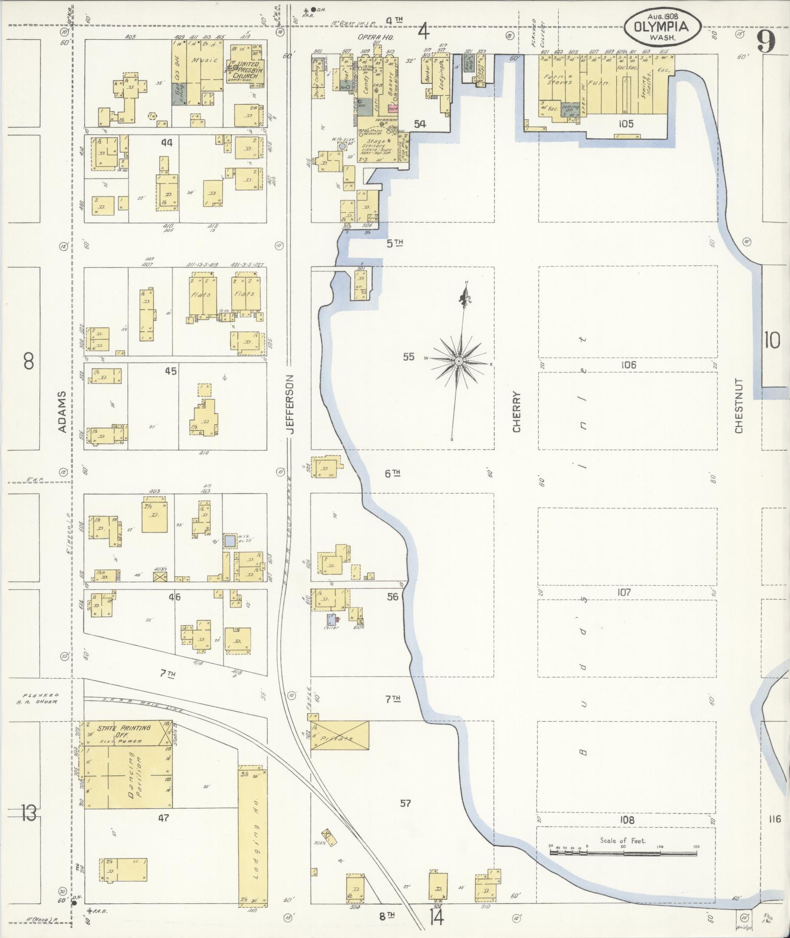Sanborn Fire Insurance Map from Olympia, Thurston County, Washington (1908), Sheet #0009 - Complete Map Set gallery image, historic Sanborn map, vintage wall art, Washington Washington
