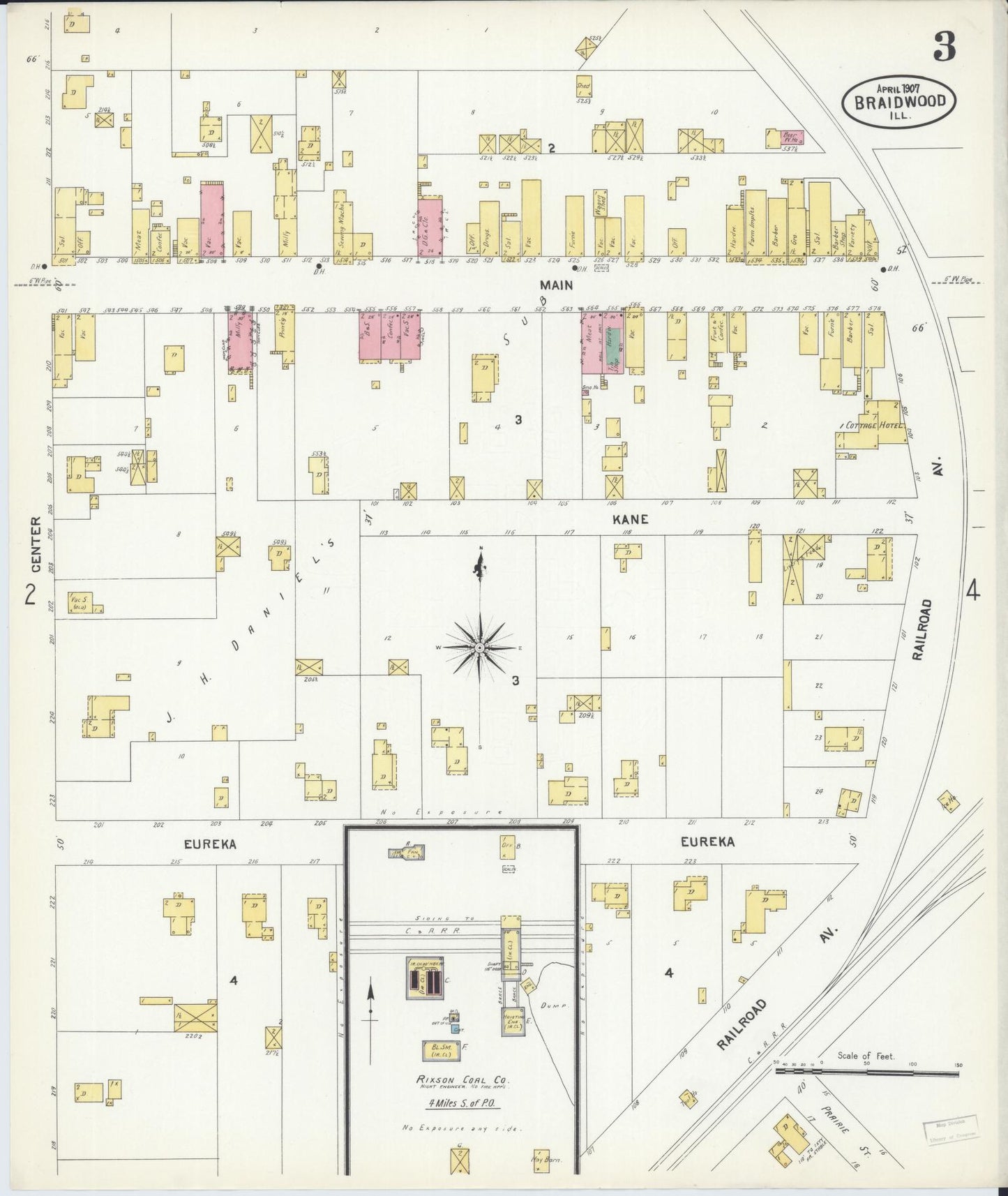 Sanborn Fire Insurance Map from Braidwood, Will County, Illinois (1907), Sheet #0003 - Complete Map Set gallery image, historic Sanborn map, vintage wall art, Illinois Illinois