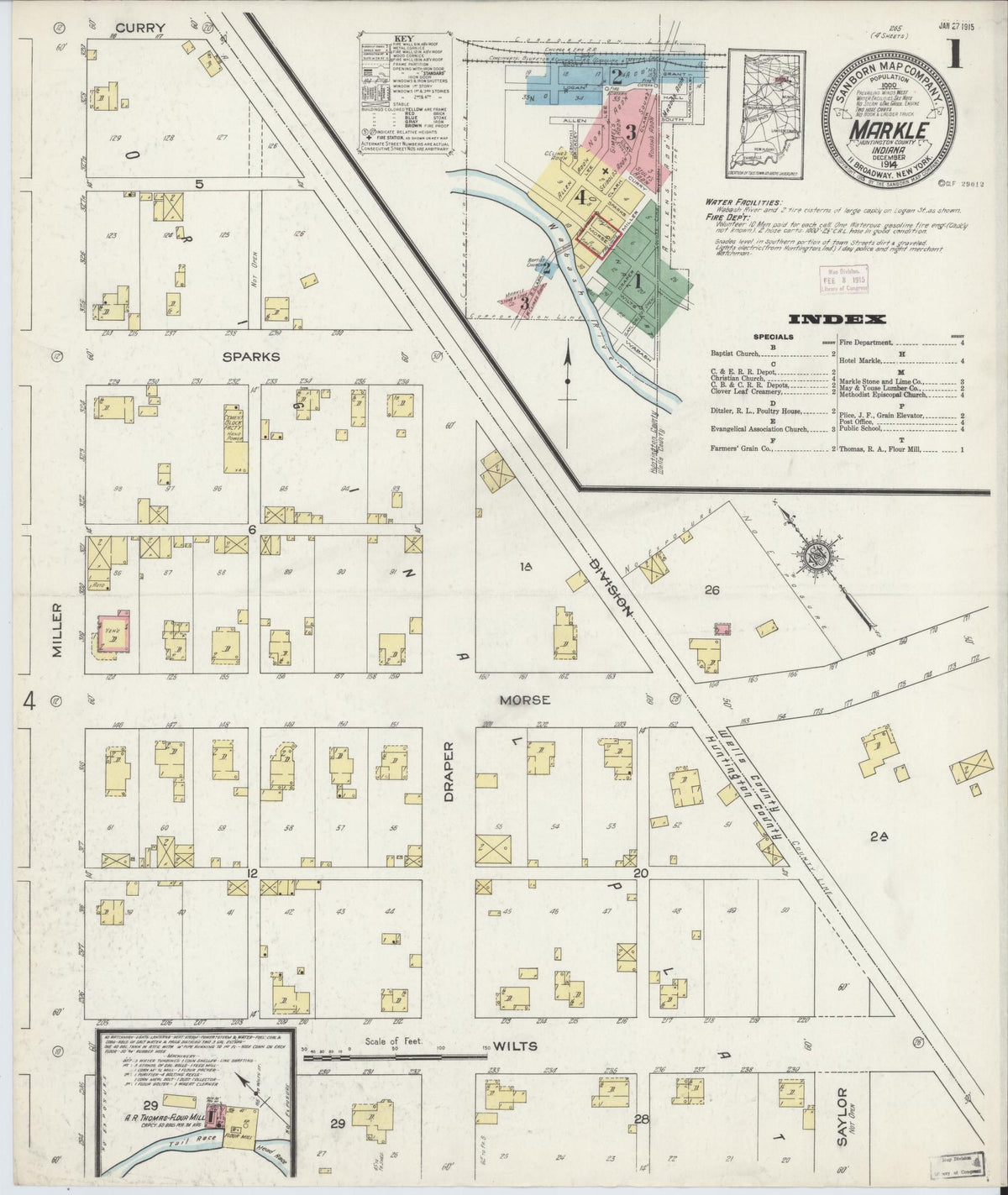 Sanborn Fire Insurance Map from Markle, Huntington County, Indiana (1914), Sheet #0001 - Historic Sanborn Fire Insurance Map Print, vintage old map wall art, antique decor, genealogy gift, Indiana Indiana map
