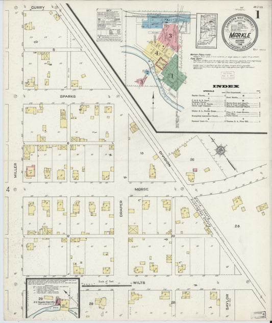 Sanborn Fire Insurance Map from Markle, Huntington County, Indiana (1914), Sheet #0001 - Historic Sanborn Fire Insurance Map Print, vintage old map wall art, antique decor, genealogy gift, Indiana Indiana map