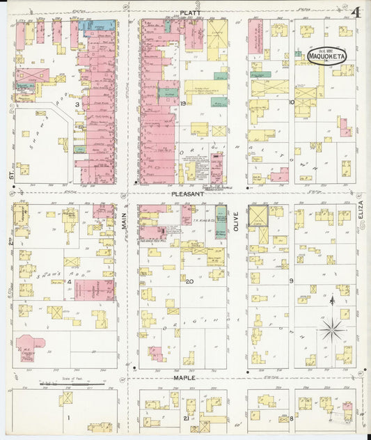 Sanborn Fire Insurance Map from Maquoketa, Jackson County, Iowa (1892), Sheet #0004 - Historic Sanborn Fire Insurance Map Print, vintage old map wall art