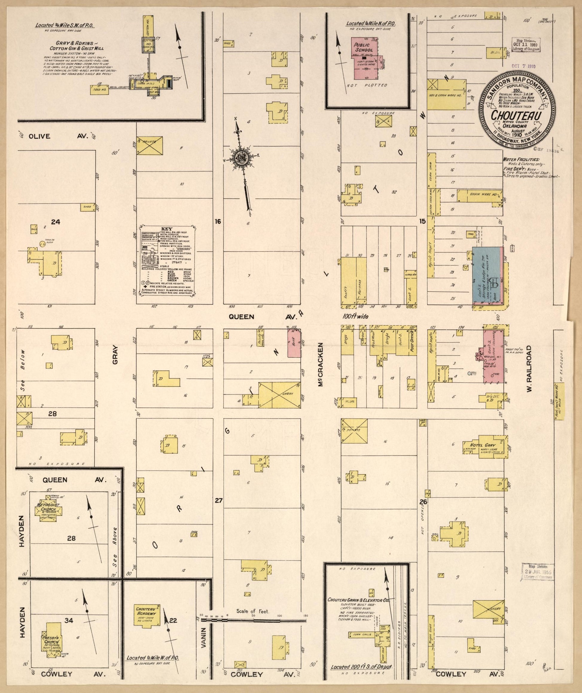 Sanborn Fire Insurance Map from Choteau, Mayes County, Oklahoma (1910), Sheet #0001 - Historic Sanborn Fire Insurance Map Print, vintage old map wall art, antique decor, genealogy gift, Oklahoma Oklahoma map