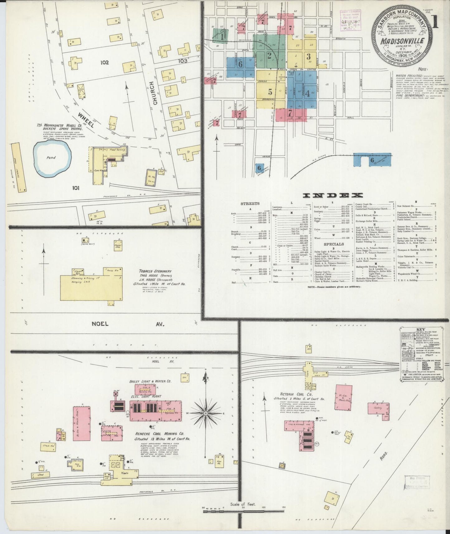 Sanborn Fire Insurance Map from Madisonville, Hopkins County, Kentucky (1906), Sheet #0001 - Complete Map Set gallery image, historic Sanborn map, vintage wall art, Kentucky Kentucky