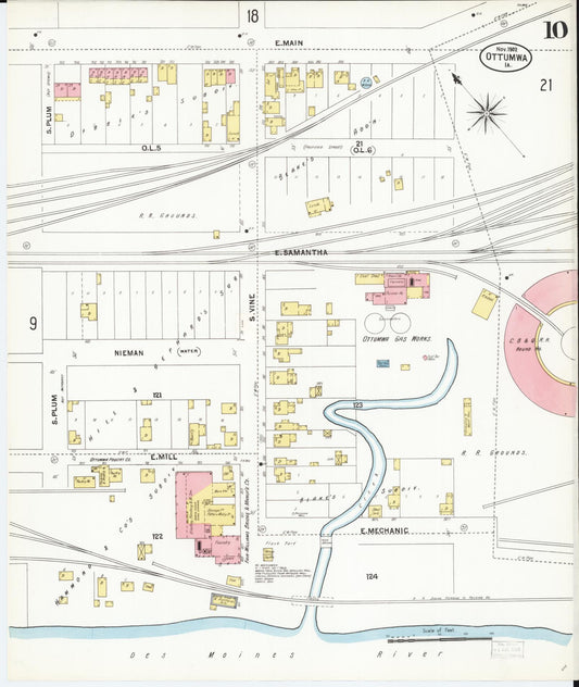Sanborn Fire Insurance Map from Ottumwa, Wapello County, Iowa (1902), Sheet #0010 - Historic Sanborn Fire Insurance Map Print, vintage old map wall art