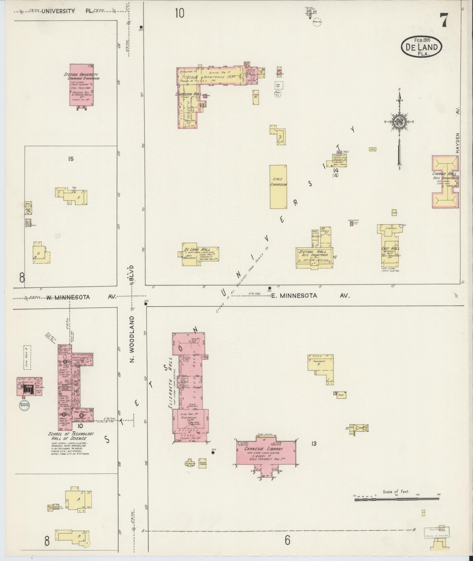 Sanborn Fire Insurance Map from De Land, Volusia County, Florida (1915), Sheet #0007 - Historic Sanborn Fire Insurance Map Print, vintage old map wall art, antique decor, genealogy gift, Florida Florida map