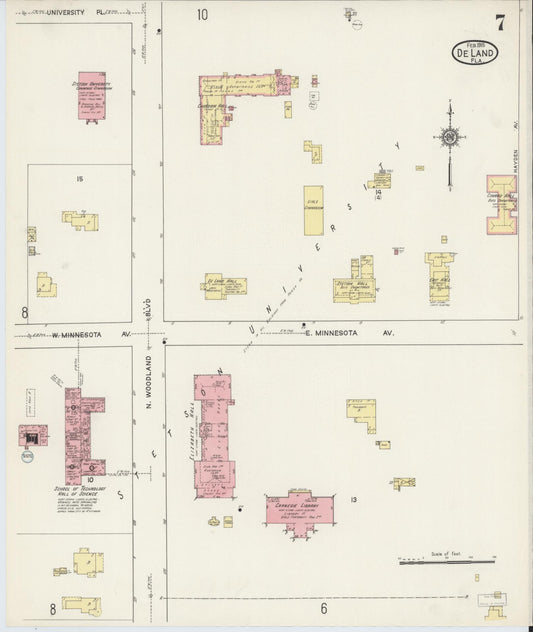 Sanborn Fire Insurance Map from De Land, Volusia County, Florida (1915), Sheet #0007 - Historic Sanborn Fire Insurance Map Print, vintage old map wall art, antique decor, genealogy gift, Florida Florida map