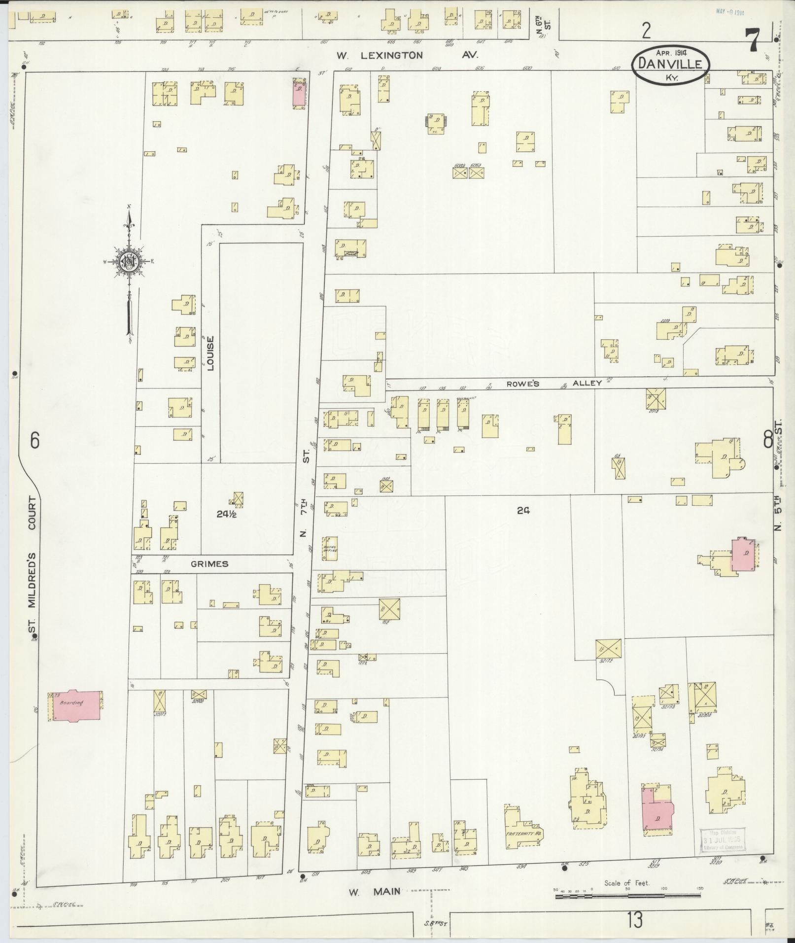 Sanborn Fire Insurance Map from Danville, Boyle County, Kentucky (1914), Sheet #0007 - Complete Map Set gallery image, historic Sanborn map, vintage wall art, Kentucky Kentucky