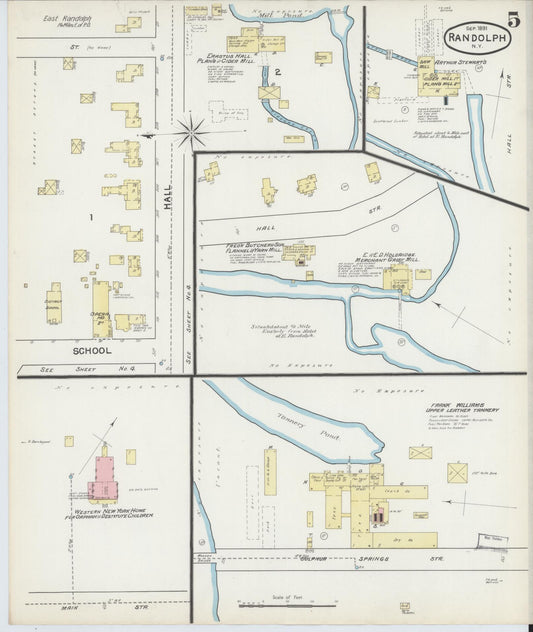 Sanborn Fire Insurance Map from Randolph, Cattaraugus County, New York (1891), Sheet #0005 - Historic Sanborn Fire Insurance Map Print, vintage old map wall art, antique decor, genealogy gift, New York New York map