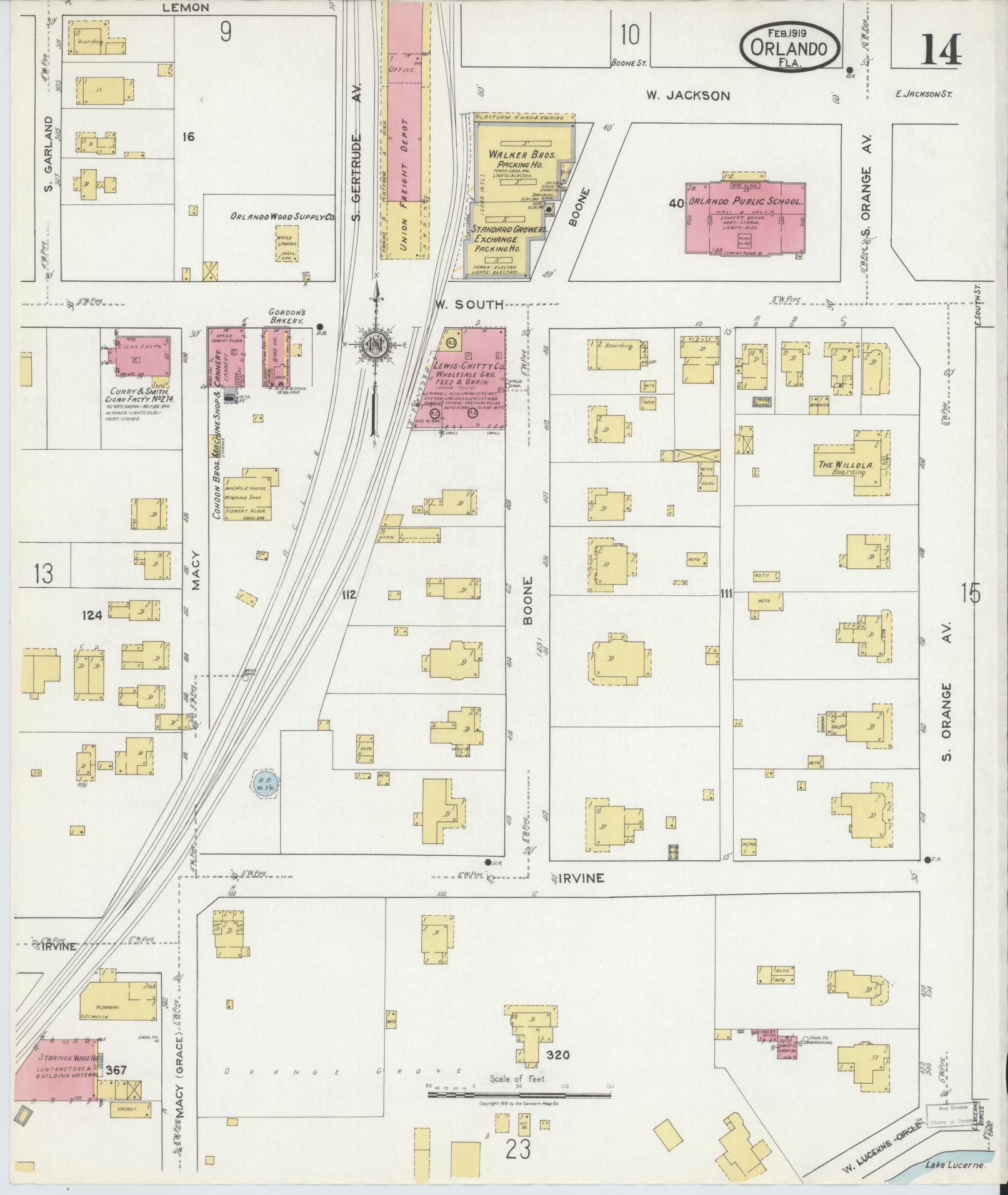 Sanborn Fire Insurance Map from Orlando, Orange County, Florida (1919), Sheet #0014 - Historic Sanborn Fire Insurance Map Print, vintage old map wall art, antique decor, genealogy gift, Florida Florida map