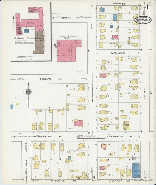 Sanborn Fire Insurance Map from Naperville, Du Page County, Illinois (1921), Sheet #0004 - Historic Sanborn Fire Insurance Map Print, vintage old map wall art, antique decor, genealogy gift, Illinois Illinois map