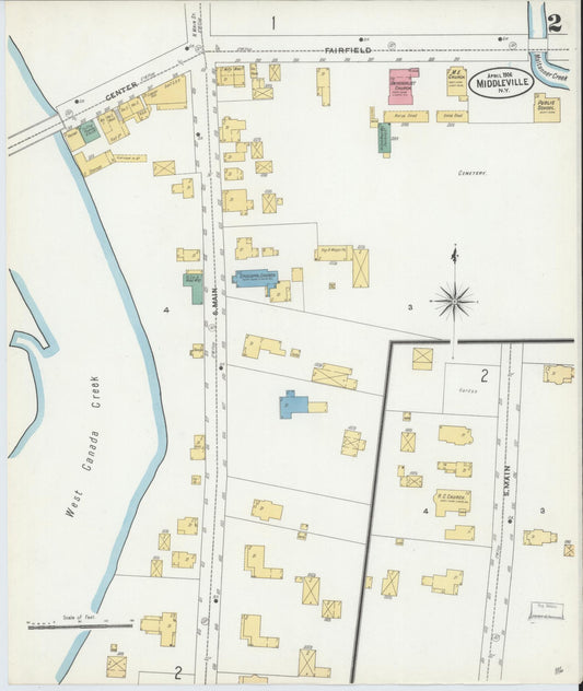 Sanborn Fire Insurance Map from Middleville, Herkimer County, New York (1906), Sheet #0002 - Historic Sanborn Fire Insurance Map Print, vintage old map wall art, antique decor, genealogy gift, New York New York map