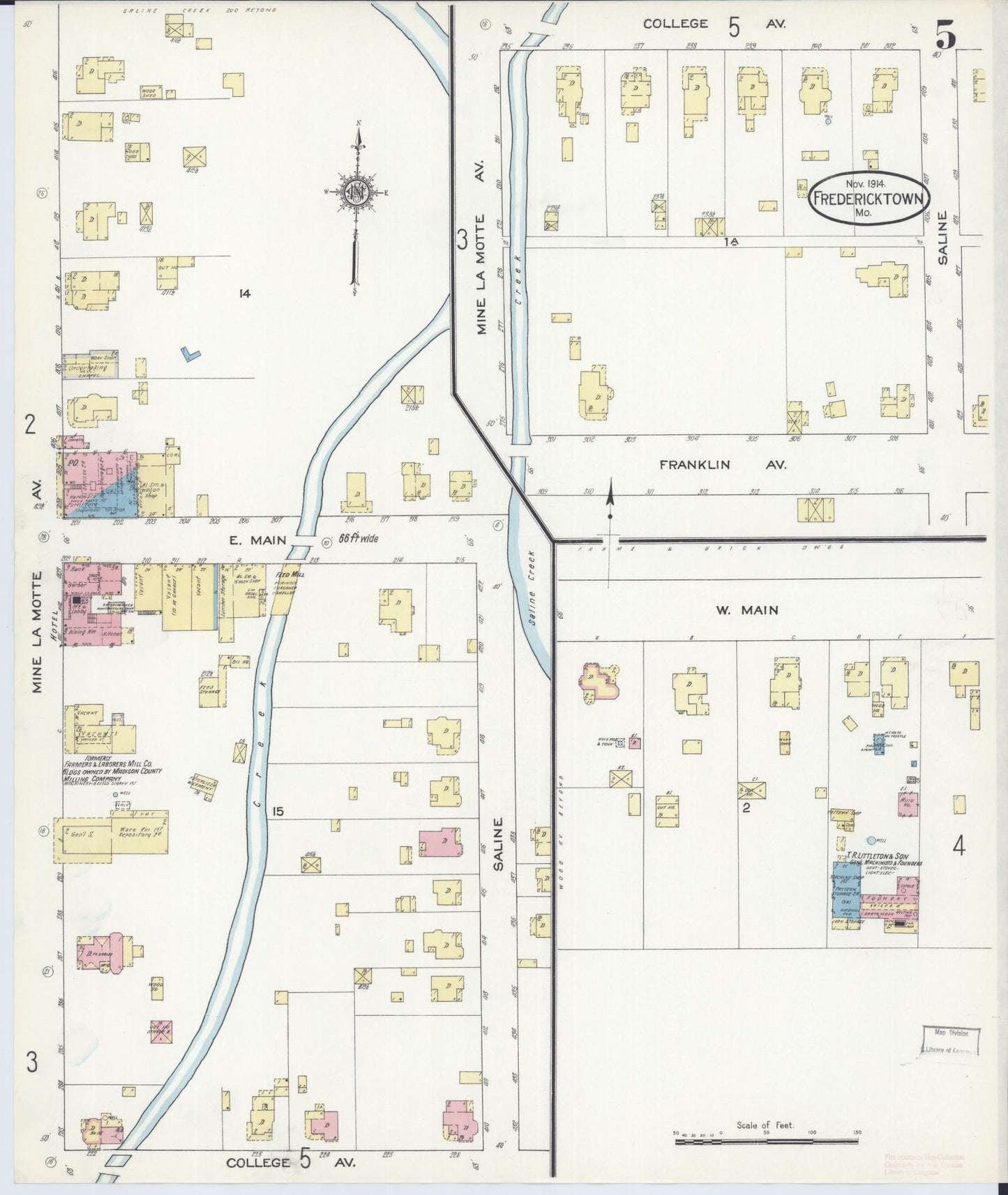 Sanborn Fire Insurance Map from Fredericktown, Madison County, Missouri (1914), Sheet #0005 - Complete Map Set gallery image, historic Sanborn map, vintage wall art, Missouri Missouri